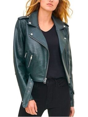 Levi's Dark Green Faux Leather Biker Jacket with Belt